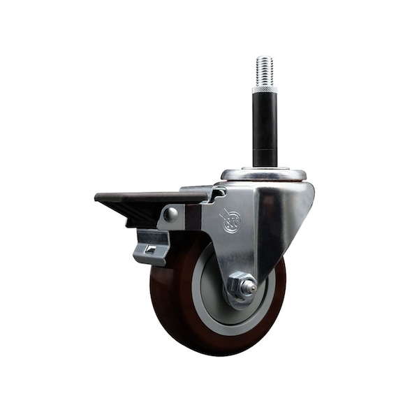 3.5'' Maroon Poly Swivel 3/4'' Expanding Stem Caster with Brake